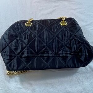 Vintage Lord & Taylor Black Satin Quilted Gold Chain‎ Shoulder Crossbody Bag